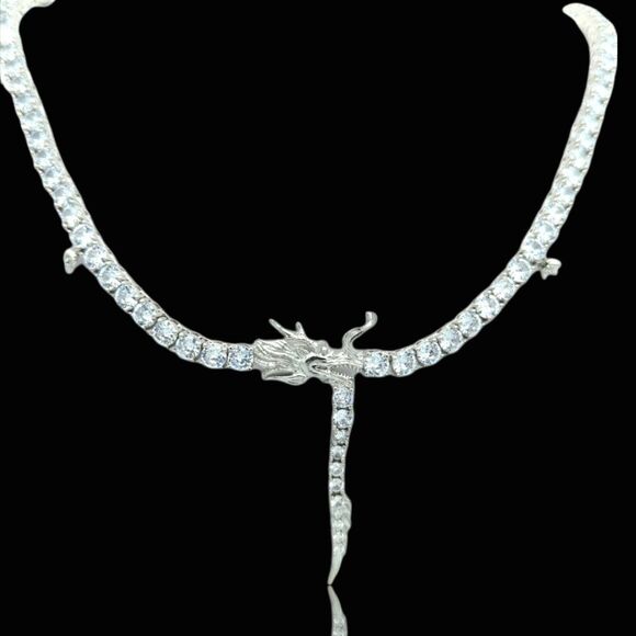 14K White Gold Finish Chinese Dragon 21inch x 5mm Tennis Chain. - Picture 1 of 7
